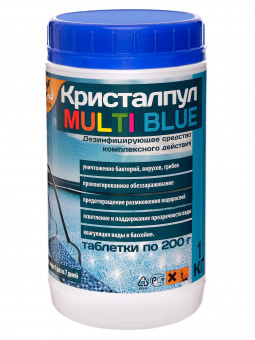 Дезинфицирующее средство Кристалпул MULTI BLUE 5 в 1 для бассейнов, таблетки 200 г, банка 1 кг